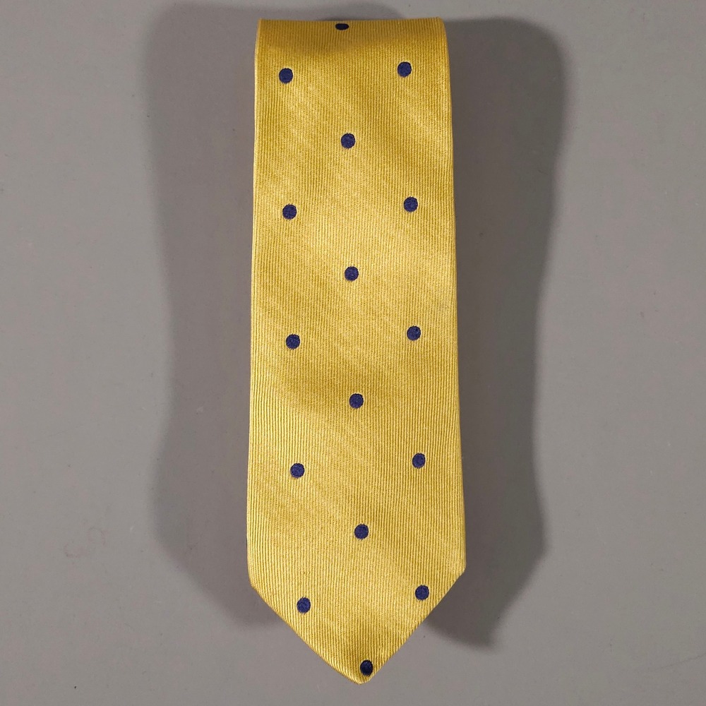 Ben Silver Necktie Mens OS Yellow Blue Polka Dot Silk Handmade Ribbed Tie